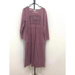 Nina Piccalino Large Long Sleeve Mauve Dress with Deer and Tree Print